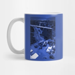 the blue urban city in ecopop collage art in landscape Mug